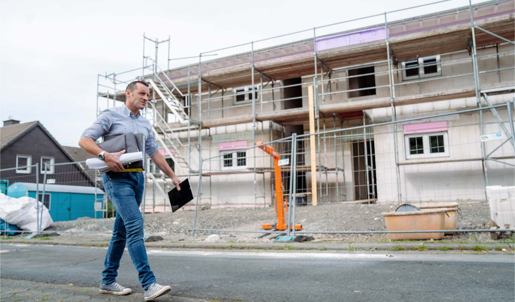 Christian Bernshausen vor einer Baustelle